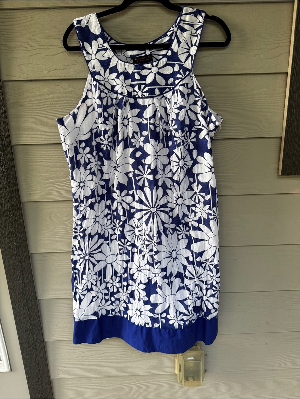 Signature by Robbie Bee Dress Women Size 16W Blue White Floral Cotton Sleeveless